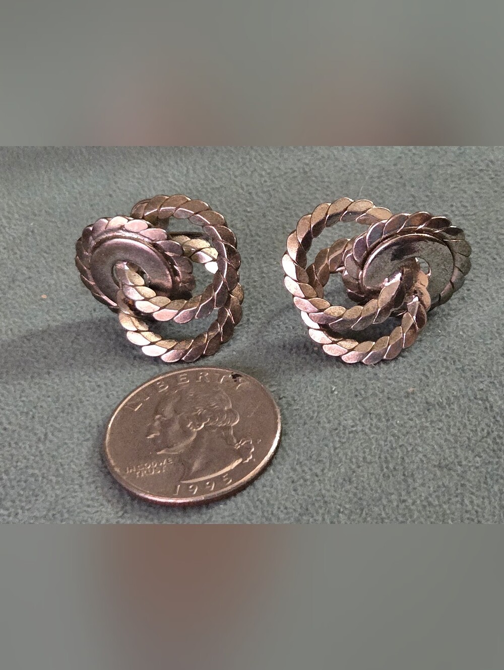Vintage Twisted Rope Knot Screw Back Earrings Mid Century Gold Tone Textured MCM